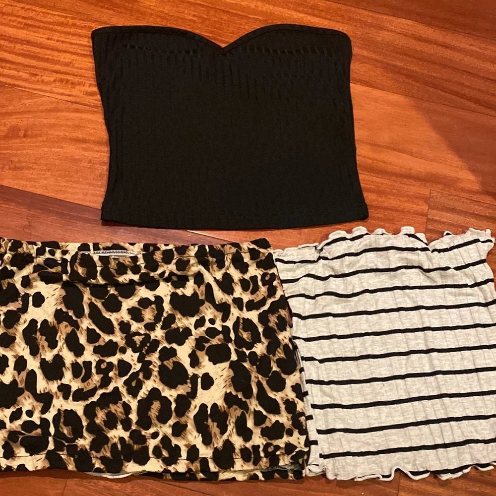 3 Tube Top Bundle- black leopard stripped